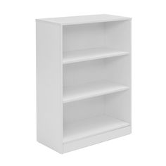 a white book shelf with three shelves on each side