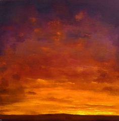 a painting of an orange and purple sky