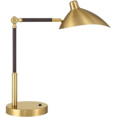 a gold desk lamp on a white background