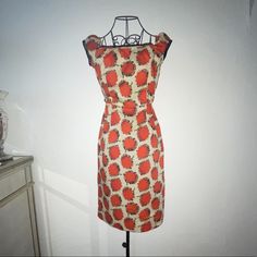 Beautiful Summer Floral, Light-Weight Cotton Dress By Anna Sui. Size 2 Fitted Orange Sheath Dress, Orange Knee-length Lined Dress, Lined Orange Knee-length Dress, Orange Lined Knee-length Dress, Beautiful Summer Dresses, Anna Sui, Summer Floral, Beautiful Summer, Black Orange