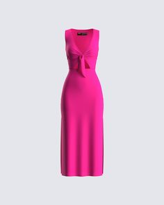 The most perfect hot pink dress for all occasions, hands down 💗 Made from a slinky jersey, and complete with a plunging neckline, adjustable ties, cutouts, side slits, and a fitted style with a slightly flared hem for a look that is sexy, comfortable, and guaranteed to draw eyes 😏 Hot Pink Midi Dress, Draw Eyes, Hot Pink Dress, Welcome To The Future, Stylish Work Attire, Hot Pink Dresses, Form Fitting Dress, Causual Outfits, Dolce E Gabbana