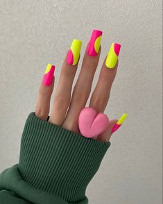 Two Color Nails, Horror Nails, Neon Nail Designs, April Nails, Lavender Nails, Seasonal Nails, Crazy Nails, Bright Nails, Nails Manicure