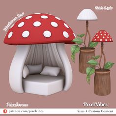 an image of a mushroom bed in the shape of a tent with pillows on it