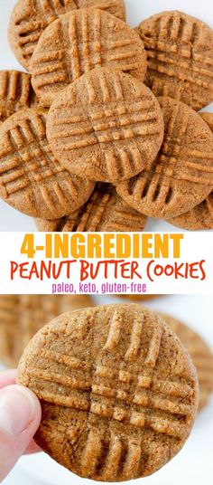 four ingredient peanut butter cookies are shown in this collage with the title above it