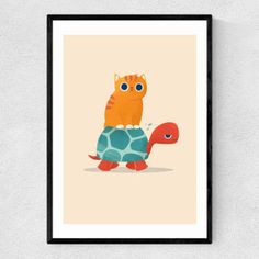 an orange and blue bird sitting on top of a tortoise shell in a white frame