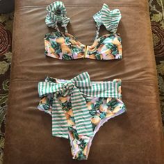 Medium High Waist Bikini. Brand Unknown, Bought At A Boutique Never Worn. Multicolor Swimwear For Summer Brunch, Green Yellow, Womens Swim, High Waist, Lemon, High Waisted, Boutique, Tags, Yellow