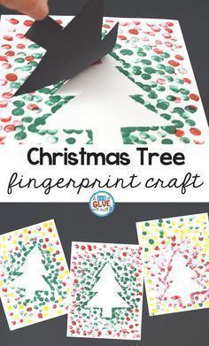 christmas tree fingerprint craft for kids to make with paper and glue on the table