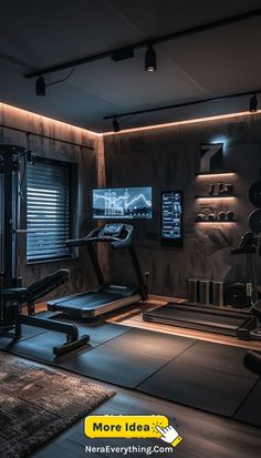 A home gym with large windows and an industrial design, offering a bright and airy space with a mix of cardio and strength training equipment. Gym Setup Ideas, Home Gym On A Budget, Luxury Home Gym, Home Gym Inspiration, Home Gym Setup