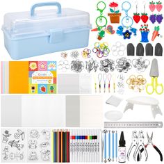 a collection of crafting supplies including scissors, paper clips, markers and pencils