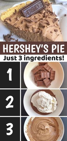 there are four different types of pies on the table with chocolate and marshmallows