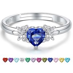 PRICES MAY VARY. Dark Blue Birthstone Rings: This stackable mom birthstone rings is inspired by the legend of the birthstone.This sapphire birthstone ring symbolizes love, honesty and high esteem. Wearing your own birthstone is not only a classic way to make a statement，also a good wish. Birthstone Rings for Women Material: This Heart birthstone adjustable ring is made of 925 sterling silver, Which is nickel-free, lead-free and hypoallergenic,the surface is plated with 18k white gold, effectivel Silver Rings For Valentine's Day Birthday Gift, Silver Rings For Birthday And Valentine's Day, Silver Heart-shaped Birthstone Ring Gift, Elegant Silver Ring For Birthday Gift, Sterling Silver Heart Ring For Birthday And Valentine's Day, Sapphire Birthstone Ring, Sterling Silver Birthstone Ring, Promise Band, Sapphire Birthstone