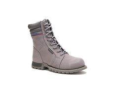 Echo Waterproof Steel Toe Work Boot, Frost Grey Sporty Impact Resistant Boots For Outdoor Work, Waterproof Boots For Outdoor Work With Round Toe, Sporty Boots With Steel Toe For Outdoor Work, Sporty Ankle Boots With Reinforced Toe, Gray High-top Boots With Reinforced Toe, Functional Gray Round Toe Boots, Gray Outdoor Work Boots With Reinforced Toe, Gray Work Boots With Reinforced Toe For Outdoor, Gray Lace-up Boots With Reinforced Toe