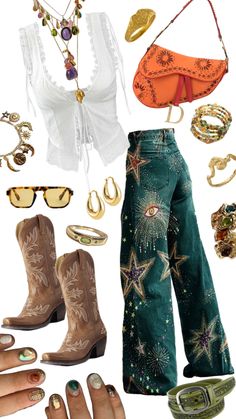 Bohemian Going Out Outfit, Fire Sign Aesthetic Outfits, Grateful Dead Outfit Ideas Concert, Girly Indie Outfits, Squash Blossom Necklace Outfit How To Wear A, Boho Outfit Board, Clothes Flatlay Ideas For Selling, Witchy Cottagecore Outfit, Boho Outfits Festival