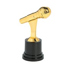 a golden trophy with a black base on a white background