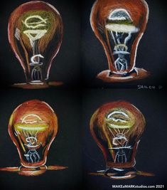 four different colored images of light bulbs