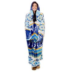 Hate having to get up and leave the warmth of a throw behind? Now you can wear the same super soft plush and patterns you love while staying warm throughout the house. Carstens Inc. | Carstens Inc. Premium Wearable Hooded Blanket Hoodie w / Pocket & Sleeves, Aztec Open Sky blue / whitePolyester | 36" W X 44" L | Wayfair Open Sky, Blanket Hoodie, Closet Space, Hooded Blanket, Game Room Furniture, Duvet Comforters, Outdoor Storage, Get Up, Storage Furniture