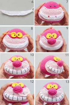 the instructions for crocheted cupcakes are shown in different positions and sizes