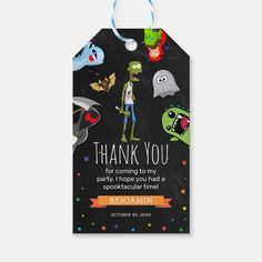 a birthday party tag with the words, thank you for coming to my party happy halloween