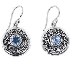 Blue topaz dangle earrings, 'Balinese Aura' - Traditional Balinese Silver Earrings with Blue Topaz Aura Blue, Silver Rings With Stones, Types Of Earrings, Blue Stone Ring, Mens Silver Necklace, Blue Topaz Earrings, Topaz Earrings, Sterling Silver Cuff, Balinese