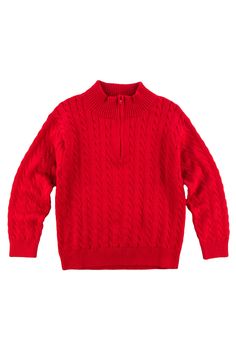 From our Photo Ready collection: Red sweater knit 100% cotton Cable knit Front zipper Perfectly coordinated with suspender pant F4275 and pant F4277 Nelson Family, Red Cable Knit Sweater, Toddler Boy Tops, Swim Gifts, One Piece & Sets, Classic Portraits, Toddler Tops, Suspender Pants, Top Baby Products