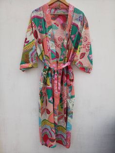 Summer Patterned Sleepwear, Multicolor Printed Sleepwear For Sleepover, Green Summer Sleepwear For Home, Printed Cotton V-neck Kimono, Multicolor Summer Sleepwear, Multicolor Cotton Summer Sleepwear, Multicolor Floral Print V-neck Sleepwear, Green Printed Sleepwear For Vacation, Printed Multicolor Dresses For Loungewear