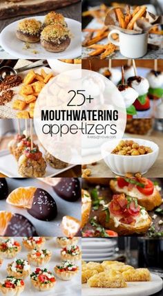 the cover of 25 mouthwatering appetizers is shown with images of food