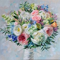 a painting of a bouquet of flowers in a vase