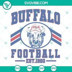 the buffalo football logo is shown in blue, red and white with an image of a bull