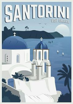 an image of a travel poster with the name san antonio, visit greece on it