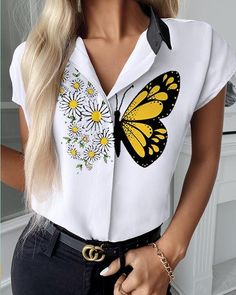 Casual Blouses, Regrow Hair, Short Blouses, Flower Shorts, Cardigan Shirt, Basic Shirts, Daisy Print, Trend Fashion, Women Shirts Blouse