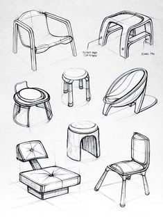 sketches of different chairs and stools