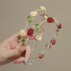 Rose Faux Pearl Alloy Headbandmeasurement is cm.Product Information Material: Alloy, Faux Pearl Color: Wine Red Wash care: Wipe Clean Fairy Headband, Vine Headband, Luxury Headbands, Floral Hairband, Hair Tie Accessories, Gelang Manik-manik, Red And White Roses, Gelang Manik, Girly Accessories