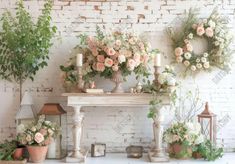 Spring Flower Brick Wall Backdrop - Gatsby Backdrop Table Photoshoot, Spring Wedding Table, Photoshoot Background, Brick Wall Backdrop, Background Studio, Studio Props, Walls Room, Wall Backdrops, Maternity Portraits