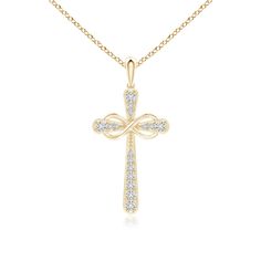 Let your faith shine with this 14k yellow gold cross pendant, showcasing brilliant round diamonds in pave settings. The sideways infinity twist intertwined with the cross is a meaningful motif, signifying endless love and grace of God. Grace Of God, Infinity Pendant, Gold Cross Pendant, Endless Love, Diamond Cross, Gold Cross, Selling Jewelry, The Cross, 18k Rose Gold