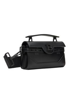 Balmain: Black B-Buzz 19 Messenger Bag | SSENSE Black B, Black Hardware, Press Studs, Panel Siding, Patch Pocket, Calf Skin, Messenger Bag, Shoulder Strap, Women Wear