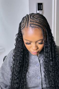 Lemonade Fulani Braids With Curly Weave Braids With Curly Weave, Half Cornrows Half Curly Weave, Different Braided Hairstyles, Half Cornrows, Weave Ideas, Black Kids Braids Hairstyles, Cornrows Braids For Black Women