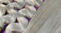 The Grey Slay.   Shop Taste Hair's Unprocessed, Virgin Premium 6A Brazilian Collection, Diamond 7A Mongolian Collection, Luxury Elite 9A Peruvian Collection or the Mink Collection 10A in Indian, Malaysian, Peruvian and Cambodian.   #tastehair #shoptastehair #bundles #humanhairwigs #humanhairextensions #lacefrontals #laceclosures #affordableextensions #affordablehumanhair #onedonorhair  #minkhair #curlyhair #indianremy #brazilian #cambodian #3bundledeals  #greyhairextensions #malaysianhair The Grey, Blue And Purple, Curly Hair Styles, Bundles