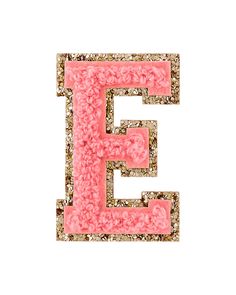 the letter e is made out of pink and gold glitter