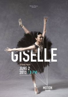 the poster for giselle featuring a ballerina in black tutu skirt and ballet shoes