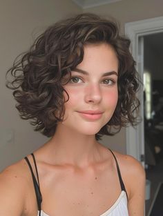 Summer Haircuts 2024: Top Styles for Short, Medium, and Long Hair Chin Length Curly Hair With Curtain Bangs, Short Hair Women Wavy, Permed Hair Women, Curly Bob Haircut With Bangs, Shoulder Length Haircuts For Curly Hair, Short Wavy Perm, Perm For Short Hair, Short Hair For Curly Hair, Medium Short Curly Hair