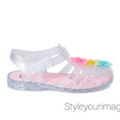 Brand New Girls Flower Clear Glitter Jelly Sandals (Size: 5) Glitter Jelly Sandals For Summer, Glitter Jelly Sandals With Round Toe For Summer, Summer Glitter Jelly Sandals With Round Toe, Glitter Round Toe Jelly Sandals For Party, Rockstar Birthday, Toddler Sandals Girl, Navy Sandals, Keen Sandals, Baby Uggs