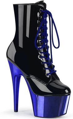 ADORE-1020 Blue Chrome Black Boots-Pleaser-Tragic Beautiful 7 Inch Heels, Pleaser Heels, High Heel Stiefel, Blue Chrome, Pleaser Shoes, Light Up Shoes, Corsets And Bustiers, Thigh High Stockings, Platform Ankle Boots