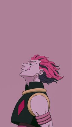 an anime character with pink hair and black shirt