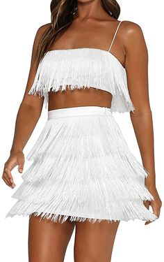 Outfit Para 15, Outfits Blancos, 1920s Fashion Women, Trendy Party Outfits, Fall Crop, Outfit Night, 1920s Vintage, White Tassel, Mini Party