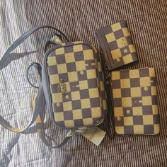 *Mini Jamie Camera Bag With Checkerboard Print *Mini Skinny Id Case With Checkerboard Print *Corner Zip Wristlet With Checkerboard Print Violet/Chalk New Coach Bags, Camera Bag, Chalk, Bag Lady, Purple, Women Shopping, Color