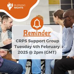 The next Burning Nights CRPS Support group is TOMORROW 4th February at 2pm (GMT). Everyone is welcome to come along; ask questions, share tips and advice.

Sign via the link below: https://www.burningnightscrps.org/get-involved/crps-events/article/online-crps-support-group-february-2025/

#CRPS #CRPSSupport