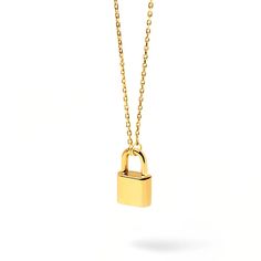 Lock in a smart look when you wear this simple yet statement-making gold-plated lock necklace from PDPAOLA™ at Zales. Crafted in sterling silver with 18K gold plate A dainty polished lock centers the style. This 21.65-inch cable chain necklace adjusts to 15.7 inches and secures with a spring-ring clasp. Classic Gold Lock Jewelry, Classic Gold Jewelry With Lock Detail, Formal Gold Jewelry With Lock, Yellow Gold Necklace With Lock As Gift, Cable Chain Necklace, Lock Necklace, Necklace Clasps, Plate Necklace, Gold Plated Necklace