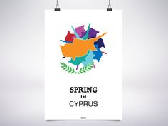 a poster with the words spring in cyprus on it and an image of a map