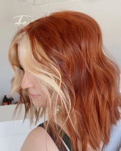 Red And Blonde Hair Color Short, Copper Hair With Blonde Money Piece, Girl Hair Dos, Peach Hair, Red Hair Inspo, Brunette Hair With Highlights, Ginger Hair Color