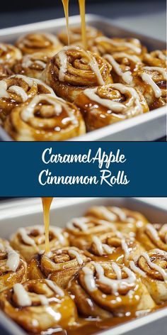 These Caramel Apple Cinnamon Rolls are the perfect blend of warm cinnamon spice, tender apples, and gooey caramel. Soft, pillowy rolls filled with apple-cinnamon goodness and topped with caramel drizzle make this a must-have fall treat! Apple Raisin Cinnamon Rolls, Apple Cinnamon Roll Recipe, Caramel Apple Rolls, Apple Caramel Rolls, Fall Cinnamon Rolls, Caramel Apple Cinnamon Rolls, Apple Rolls, Apple Pie Cinnamon Rolls, Cinnamon Sticky Buns